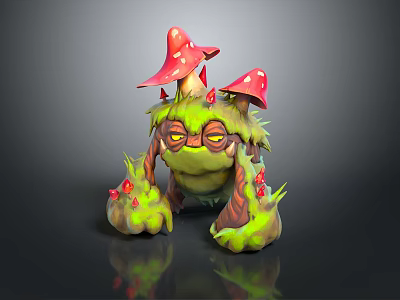 Game And Movie Character With Red Mushroom Tops Green Body And Yellow Eyes 3d model