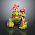 Game And Movie Character With Red Mushroom Tops Green Body And Yellow Eyes