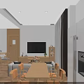 Modern Living Room Interior With TV Sofa Wooden Dining Table And Chairs