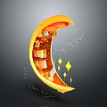 Creative Moon Shaped Bookshelf With Books Decorative Items And Sparkling Stars