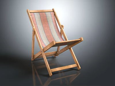 Foldable Wooden Frame Deck Chair With Striped Fabric For Outdoor Relaxation 3d model