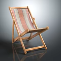 Foldable Wooden Frame Deck Chair With Striped Fabric For Outdoor Relaxation