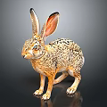 Realistic Spotted Hare With Long Ears Standing On Shiny Surface Against Gray Background