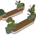 Outdoor Wooden Chair Design With Green Plants In Colorful Planters And Natural Frame