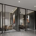 Modern Lounge Area Interior Design With Glass Partitions Sofa And Decorative Paintings