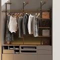 Modern Wardrobe Design Featuring Hanging Clothes Bags Drawers And Metal Shelves