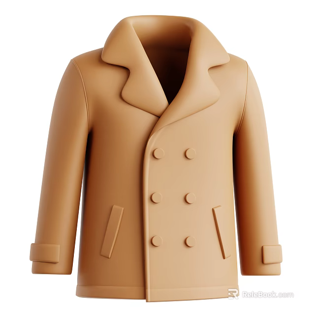 Classic Double Breasted Beige Coat With Lapel Pockets And Cuff Details 3d model