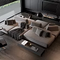 Gray Sofa And Coffee Table Set In Modern Living Room With Soft Cushions And Wooden Floor