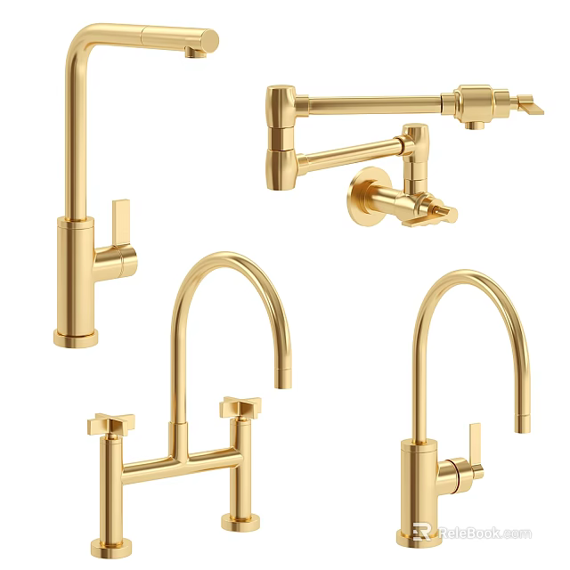 Stylish Gold Faucets With Modern Designs For Kitchen And Bathroom Use 3d model 