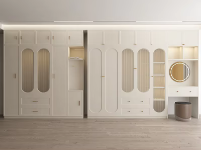 White Modern Wardrobe Interior With Glass Doors Drawers Mirror And Shelves 3d model
