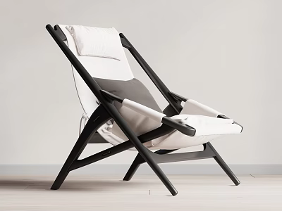 Modern Lounge Chair with Black Wooden Frame White Gray Cushions and Sleek Design 3d model