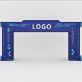 Blue Modern Exhibition Entrance Arch With Logo And Tech Inspired Decorations