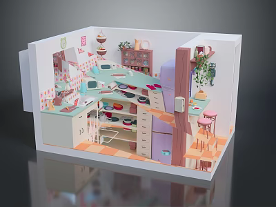 Vibrant Indoor Room Diorama With Furniture Plants And Decorative Elements 3d model