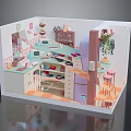 Vibrant Indoor Room Diorama With Furniture Plants And Decorative Elements