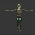 Game Movie Character 3D Model With Detailed Helmet Silver Armor Blue Patterned Outfit Arms Outstretched