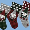 Green Red Silver Christmas Stockings With White Polka Dots Gnome Stars Snowflakes