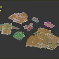 Scattered Broken Fragments of Orange and White Materials with Small Metallic Debris
