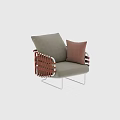 Stylish Single Sofa With Woven Armrest Gray Cushion Brown Pillow And Metal Frame