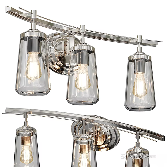 Modern Chrome Wall Sconce with Transparent Glass Shades and Exposed Bulbs 3d model 