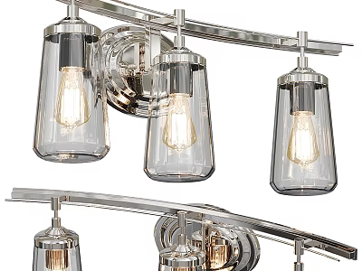 Modern Chrome Wall Sconce with Transparent Glass Shades and Exposed Bulbs 3d model