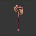 Mythical Ram Head Battle Axe Weapon With Golden Bronze Finish And Carved Wooden Handle