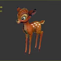 Adorable Red Fawn Character With White Spots Standing On Gray Background