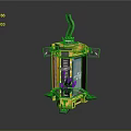 Yellow Framed Mechanical Device With Blue Transparent Panels Metal Brackets And Top Pipe