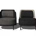 Modern Single Sofa Designs Featuring Houndstooth Pattern And Solid Color Upholstery With Black Slim Legs 3d model