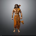 Man With Long Hair In Orange Traditional Attire And Ornamental Details Standing