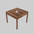 Wooden Dining Table With Slatted Tabletop And White Cup On Surface 3d model
