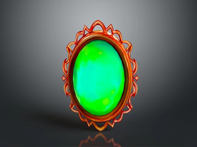 Elegant Green Oval Gemstone Brooch With Red Decorative Frame For Clothing 3d model