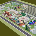 Children's Playground With Adventure Structures Water Pools Colorful Slides Green Lawns And Safe Paths