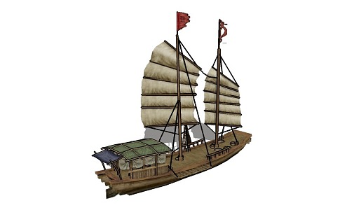 Chinese Style Wooden Boat Cruise Boat Canoe 3d model