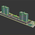 3D Model of Tall Buildings with Road Greenery and Swimming Pool