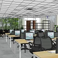 Modern Office Space With Multiple Workstations Computers And Office Chairs 3d model