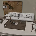Sofa And Coffee Table Set With Bamboo Decorative Panel Floor Lamp Accent Chairs And Pampas Grass