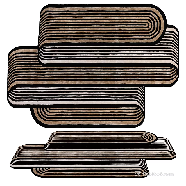 Modern Stylish Rug With Wavy Striped Patterns For Living Room Decor 3d model 