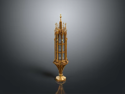 Golden Decorative Tower Ornament With Intricate Brass Structure And Spire Top 3d model