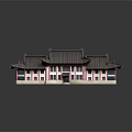 Traditional Chinese Architecture With Gray Tiled Roof Pink White Walls And Classic Eaves