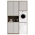 Bathroom Cabinet Rack With Gray Cabinets Open Shelf And Stacked Washer Dryer