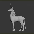 Elegant White Unicorn Statue Standing on Gray Background with Reflective Surface 3d model
