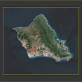 Comprehensive Island Terrain Map With Green Mountainous Areas Coastal Lines And Blue Ocean