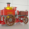 Red And Yellow Steam Powered Functional Vehicle With Large Wheels And Mechanical Components 3d model