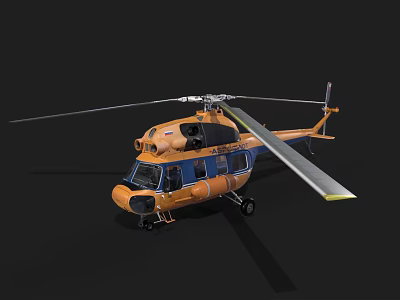 Orange And Blue Helicopter With Rotor Blades On Black Background 3d model