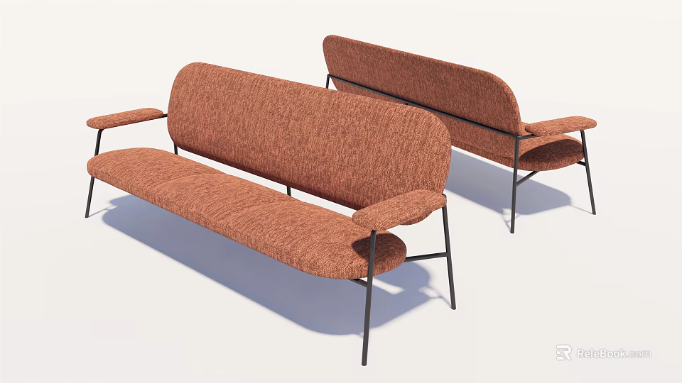Brown Fabric Multi Seat Sofa With Black Metal Legs And Armrests Modern Design 3d model 