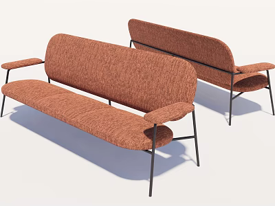 Brown Fabric Multi Seat Sofa With Black Metal Legs And Armrests Modern Design 3d model