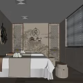 Serene Chinese Style Beauty Treatment Salon Interior with Massage Bed Circular Decoration and Soft Lighting