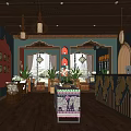 Decorative Beauty Salon Interior Design With Green Walls Red Accents Chandeliers And Plants