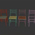 Four Colorful Wooden Chairs With Simple Back Design And Varied Seat Colors