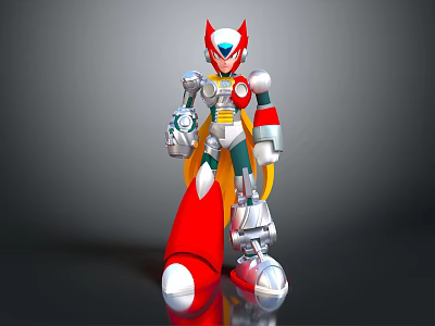 3D Sci Fi Robot Character With Red Armor Silver Details And Yellow Cape Design 3d model
